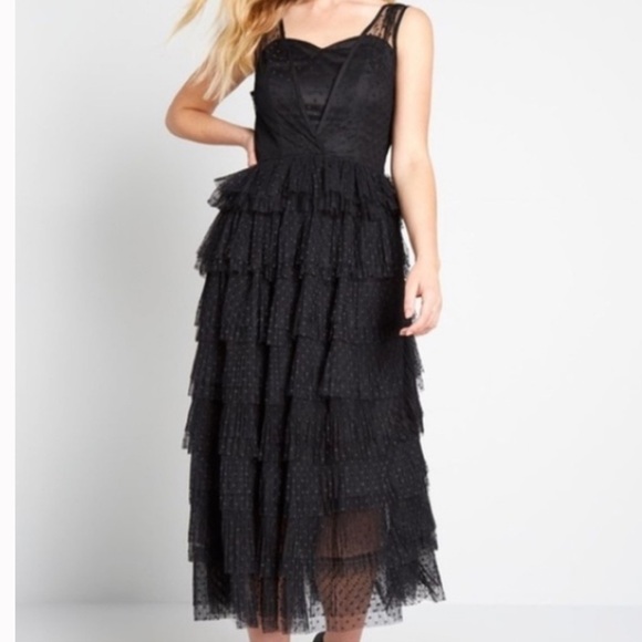 Collectif Vintage Black Courtney Swiss Dot Tiered Lace Swing Dress US 10 Retro - Picture 13 of 13